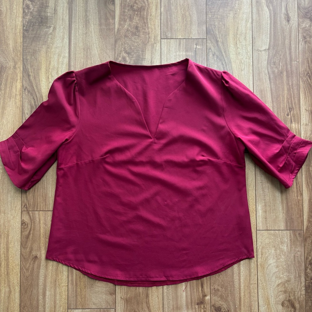 Women's Split V Neck Blouse - Wine